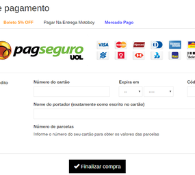 Página pagamento cartão